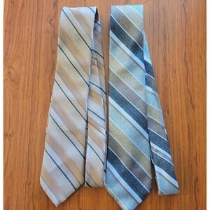 Vintage Johnny Carson  Necktie Diagonal Stripe Blue‎ Gold Gray  3 X 57 Lot Of 2